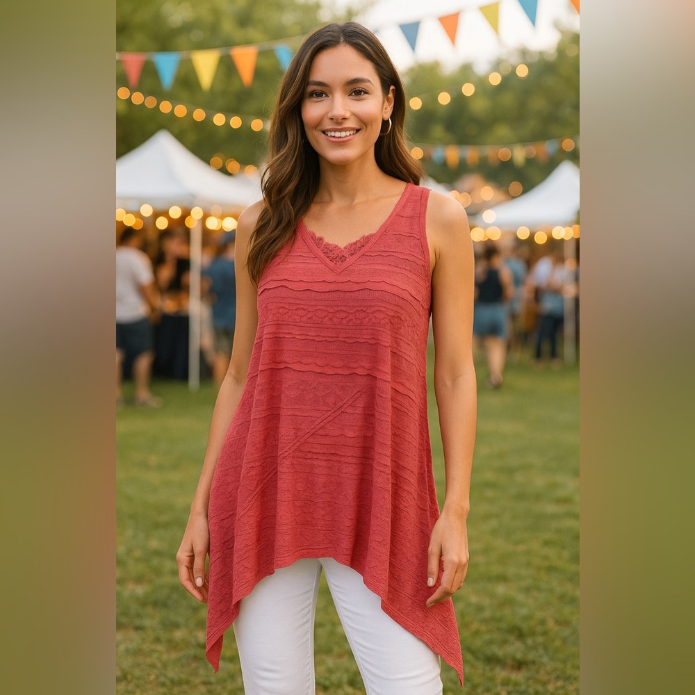 Skye’s The Limit Rosette Pink Lace asymmetric Hem Tunic Top – Size M